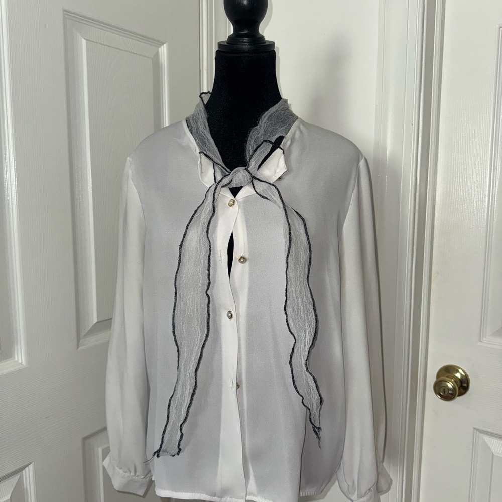 Elegant White Blouse with Black Trim